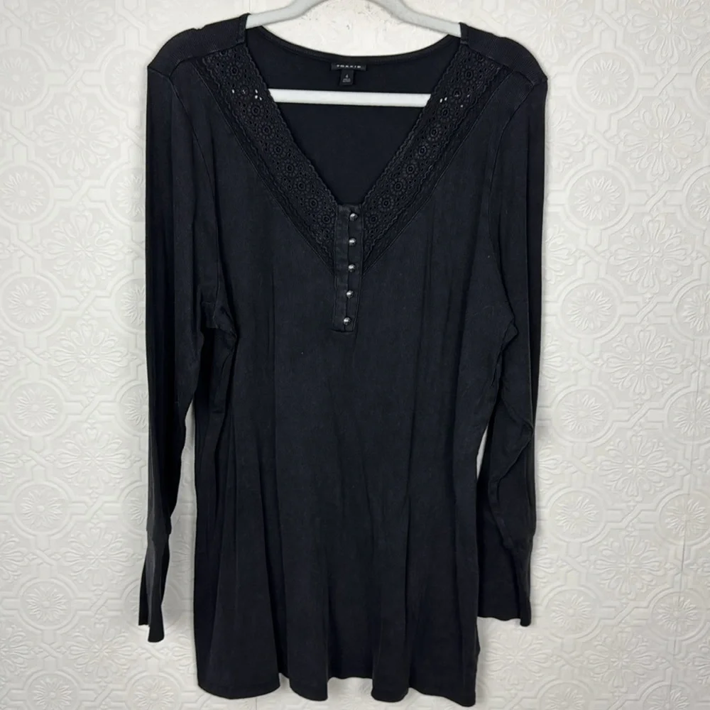 Torrid‎ Cotton Modal Rib Lace VNeck Long Sleeve Henley Top Shirt Grey Black 4X - Picture 6 of 11